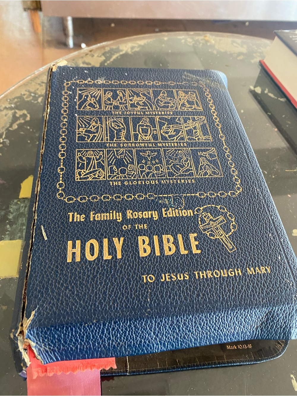 Vintage 1953 The Family Rosary Edition Holy Bible - Blue Coveru